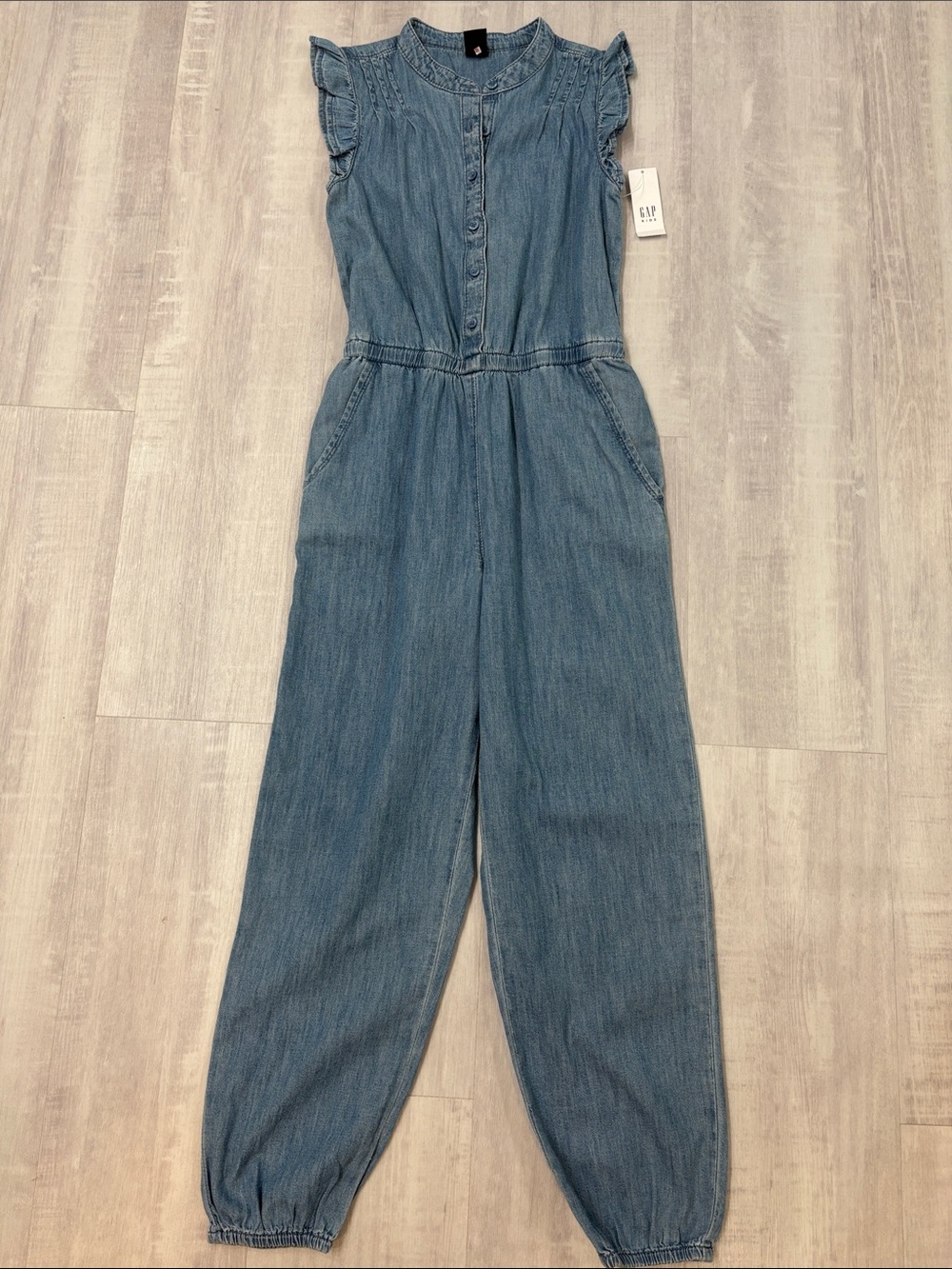 GAP Kids Blue Denim Jumpsuit with Ruffle Sleeves Medium 8-9